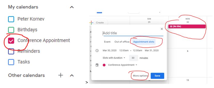 setting up appointment slots in google calendar